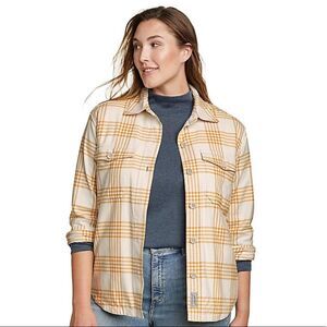 Eddie Bauer 2X Tall Cotton Flannel Plaid Sherpa Shirt Jacket Shacket
